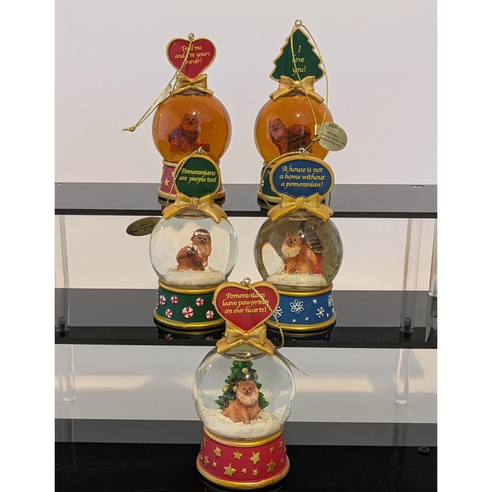 Danbury Mint Pomeranian Mini Snow Globe Ornaments Pom Dogs Lot Of 5